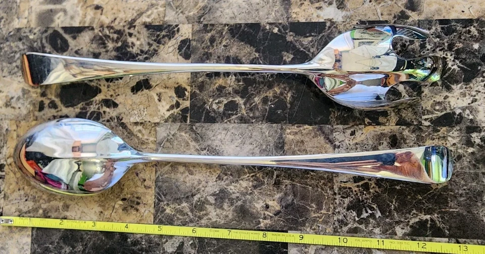 OLD GEORGIAN STYLE SILVERPLATED LARGE SALAD 🥗 SERVING & TOSS FORK & SPOON SET  - Image 3 of 4