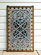 20" x 34" Stunning Handcrafted Jeweled stained glass panel