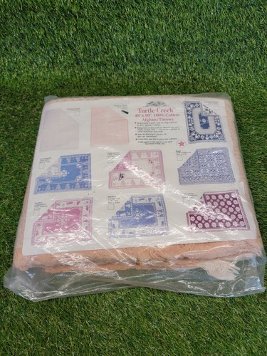 Turtle Creek Afghan Throw Heart To Heart Peach & Ivory 48"×60" 100% Cotton USA - Picture 15 of 15