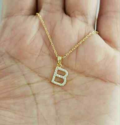 1Ct Round Cut Diamond Initial ''B'' Letter Pendant 14K Yellow Gold Finish
