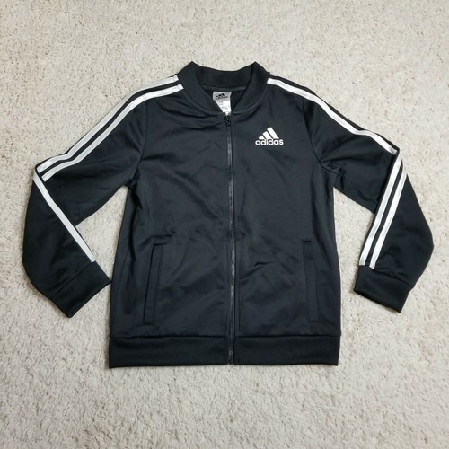 Girls Adidas Jacket Size Large 16 Tricot Bomber Zip Down Black White Pockets