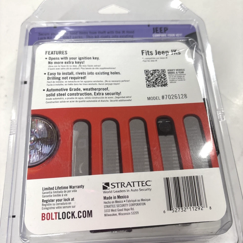 Perno 7026128 Single 2007+ Jeep Wrangler JK Bloqueo de capó utiliza tu llave de encendido Foto 4 de 4