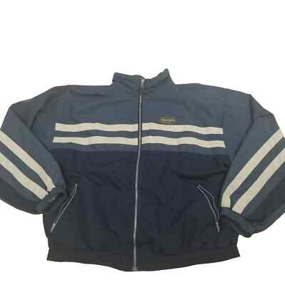 Reebok Men's Windbreaker Jacket Spellout Logo Blue White Stripes Size Large
