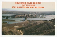 Arizona Needles CA Three Bridges Colorado River Aerial Chrome Postcard