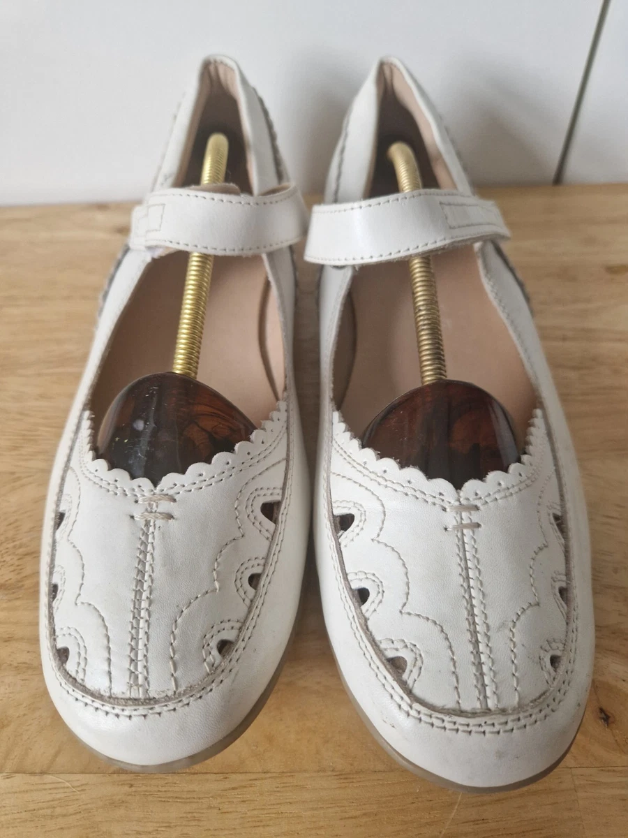 Footglove Ladies Shoes Size 7 Leather White Mary Jane Flat Comfort