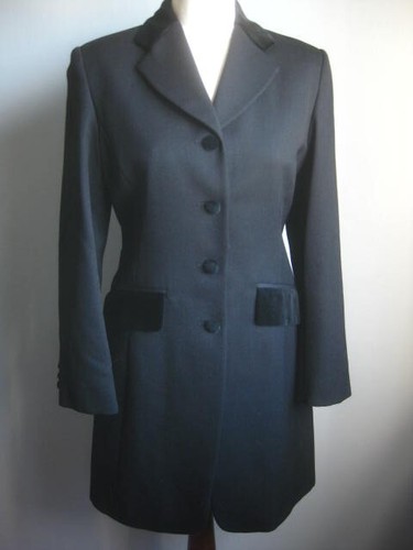 M&S PURE NEW WOOL JACKET 10 8 long line black smart retro velvet collar covert - Picture 15 of 22