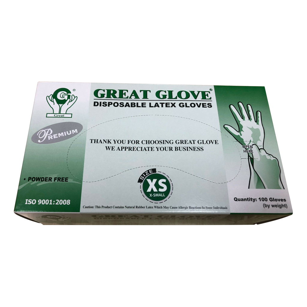 Great Glove Latex Gloves, White, Powder-Free S M L Case/ 1000 Pcs