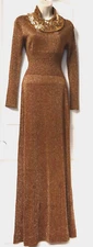 Vintage 1970s Wenjilli Glam Lurex Knit Sparkling Copper Maxi Dress size 7/8