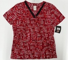 Dickies Women s Scrub V-Neck Red Print Size M