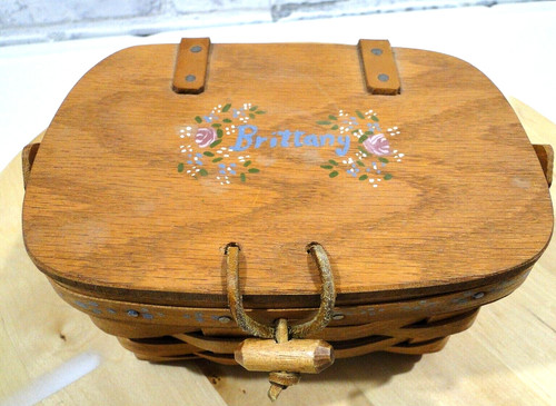 LONGABERGER VINTAGE 1994 HEARTLAND SMALL PURSE BASKET W/LID HAND PAINTED Brittan