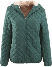 Womens Warm Casual Loose-Fit Full-Zip Fleece Hooded Coat Outwear Gn M