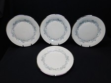 Set Of 4 LENOX REPERTOIRE Dinner Plates Ivory Blue Florals Platinum Rim 10.75"