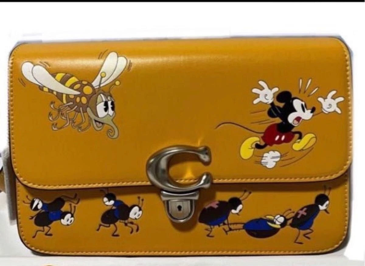 Disney Coach Collab Studio Shoulder Bag Mickey Mouse & Bugs 100th Anniv Yellow