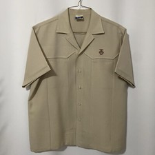 Iolani Executive Mens M/L Hawaiian Shirt Tan Beige Vintage 1970s USA Made