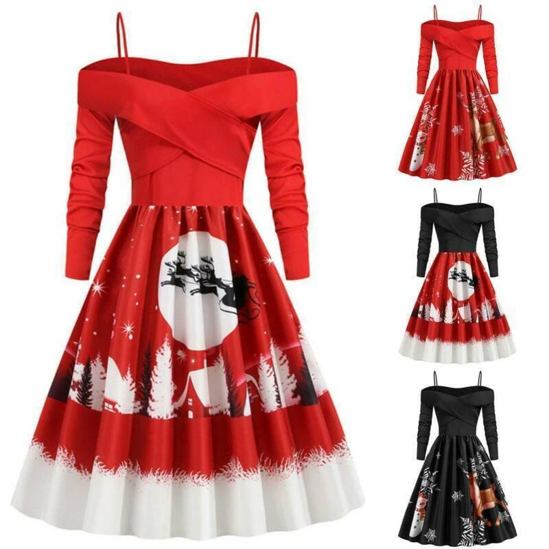 Women Christmas Swing Skater A-Line Dress Xmas Party Dresses Plus Size Festival - image 3 of 4