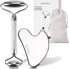 Face Roller and Gua Sha, Stainless Steel Facial 
