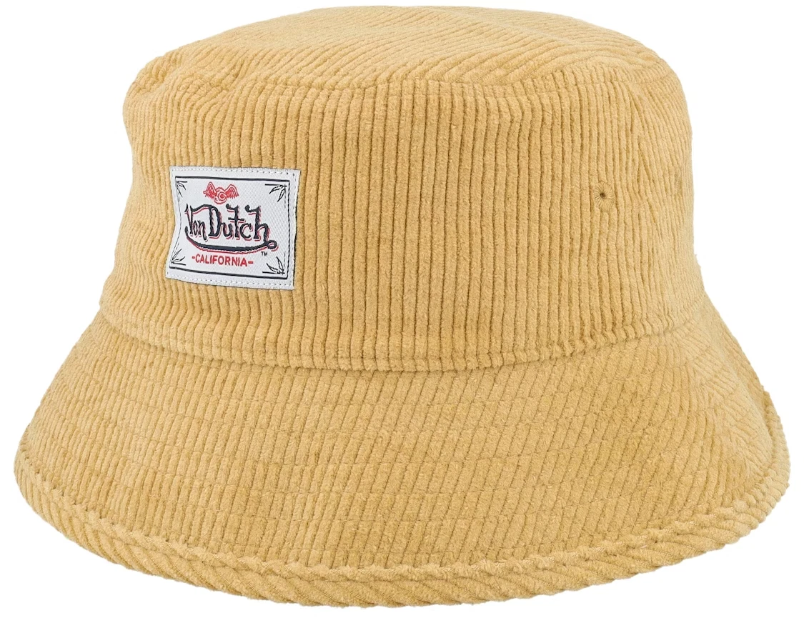VON DUTCH Bob Corduroy Bucket Hat - Mustard Yellow/Tan/Beige - BNWT FREE UK POST