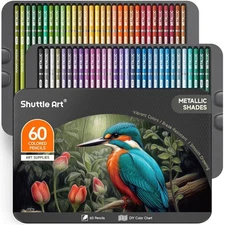 Shuttle Art 60 Metallic Colored Pencils, Colored Pencils for Adult Coloring, ...