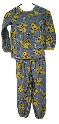 Pokemon Pikachu Boys' S 6/6x Pajama 2PC Grey Yellow Long Sleeve Top & bottom