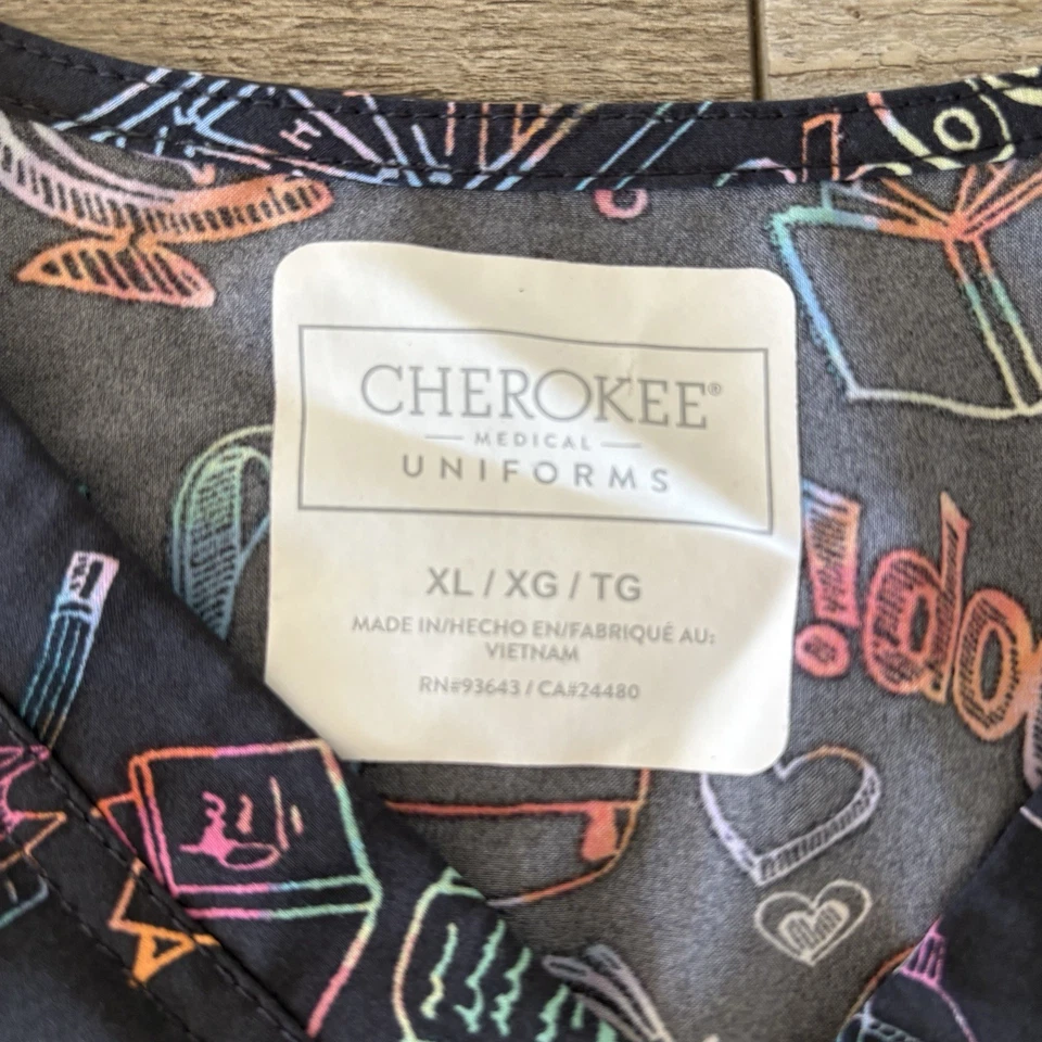 Cherokee Scrubs Smart Stuff Gray V Neck Top Size XL School Nurse Supplies Print - Image 2 of 4