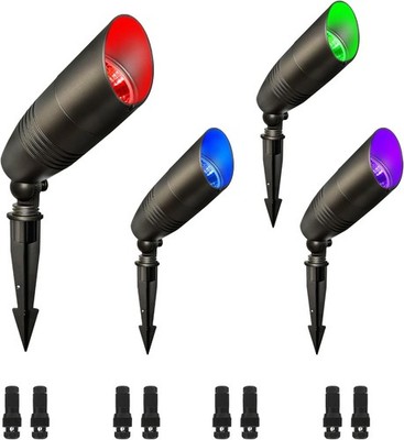 4-Pack Low Voltage Landscape Lighting with RGB+CCT Color Changing, 5W, 12-24V AC