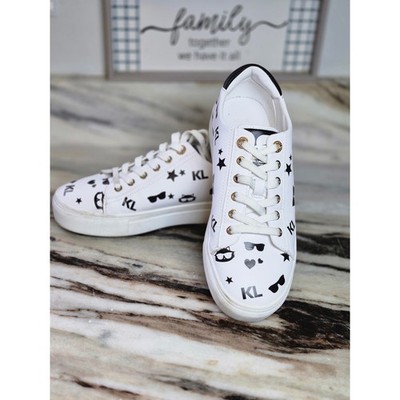 Karl Lagerfeld Paris Cate Choupette White Graphic Platform Sneakers Womens 7M