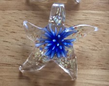 Rare Art Glass Starfish Pendant Blue Blown New Murano Style