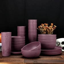 30 Piece Plastic Etched Halloween Haunted House Dinnerware Set Purple BPA Free