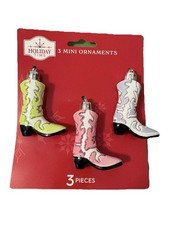 Set 3 Mini Christmas Tree Ornaments Country Western Fancy Cowboy Cowgirl Boots