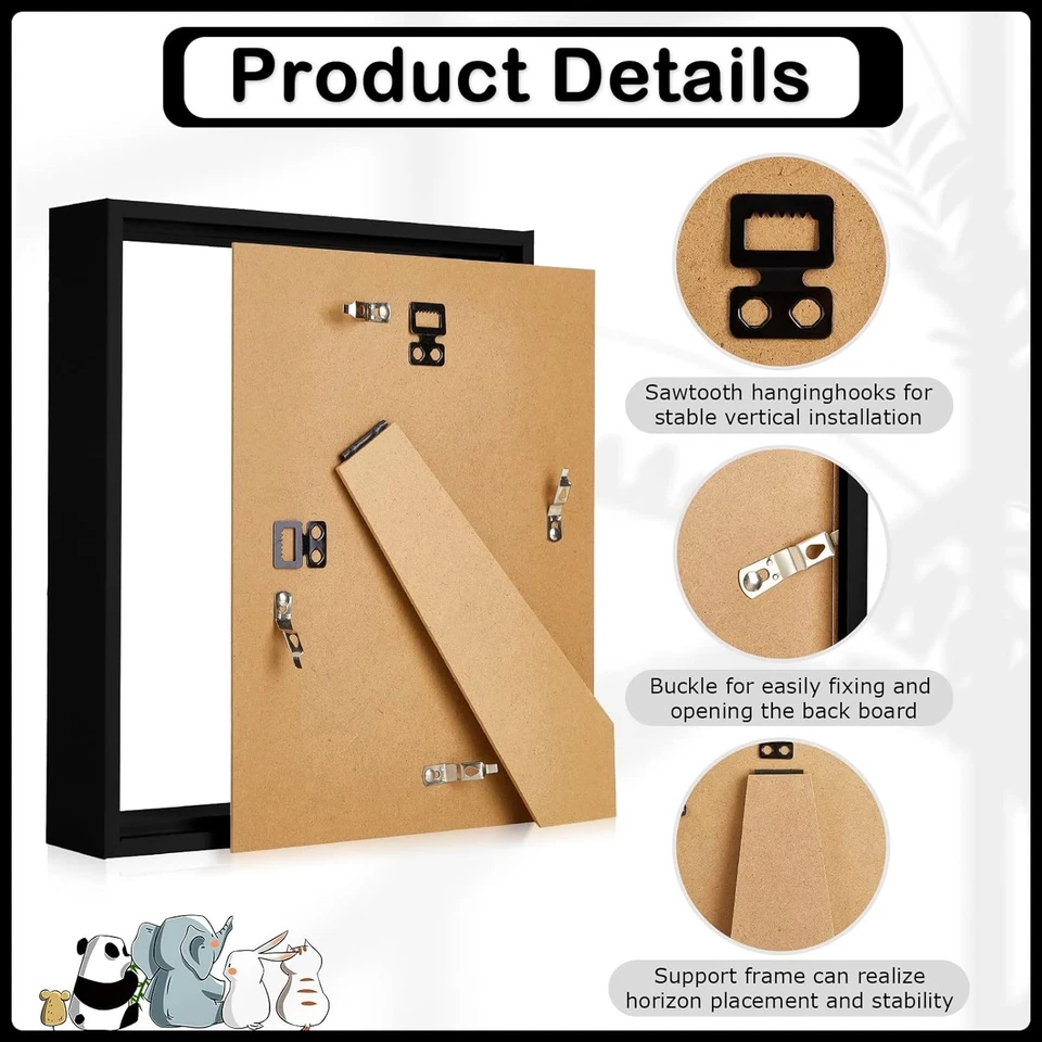 Tuanse 12 Piezas 8x8 Marcos de Caja de Sombras, Vitrina Negra para Pared o Mesa Foto 4 de 4