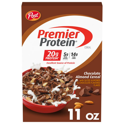 Post Premier Protein Chocolate Almond Cereal, Chocolatey Protein Cereal, Crunchy