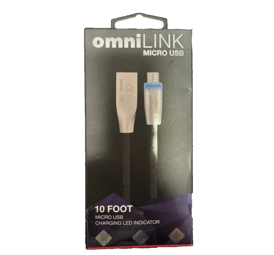 10FT LED Lit Charger Cable for Barnes & Noble NOOK COLOR Battery Cord Charge USB - Image 2 of 4