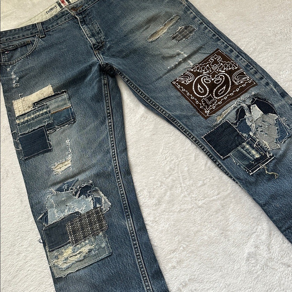 Y2K Mens Upcycled Patchwork Thrashed Streetwear C… - image 3