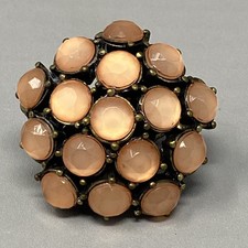 Flower Ring Peach Iridescent Glass Rhinestones Cluster Dome Stretch Band Chunky