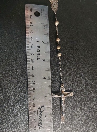 31.5g 925 Sterling Silver Vintage 27" Body, 6.5" Flail Rosary Jesus - Imagen 10 de 11