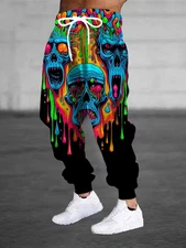 3D Skull Print Joggers with Drawstring & Pockets 