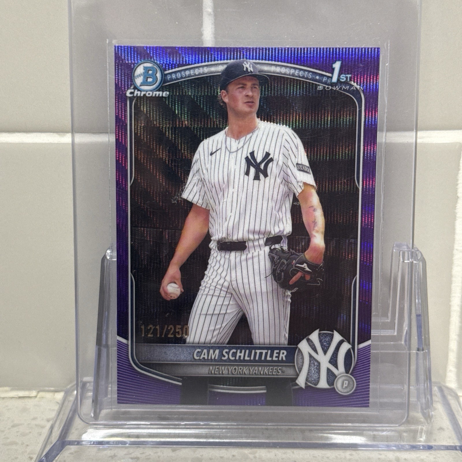 2025 Bowman Chrome -Prospects Cam Schlittler #BCP-166 Purple Wave Refractor /250