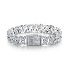 MOISSANITE Real Miami Cuban Prong Link Iced Hip Hop 925 Silver Bracelet 11MM