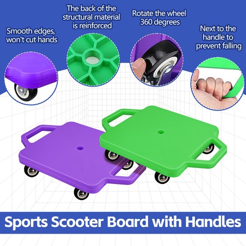 4 Pcs Sports Scooter Board with Handles for Kids Non-Marring Plastic Casters ... - Picture 4 of 7