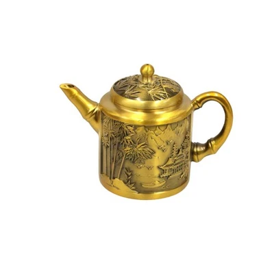 Théière En Laiton Relief Théière Miniature Dorée Bambou - Photo 1/4