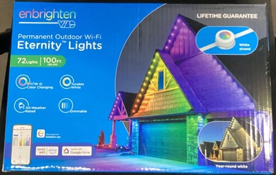 Enbrighten Eternity Permanent Outdoor Lights, 100ft, 72 RGBWIC LEDs, WHITE Ea...