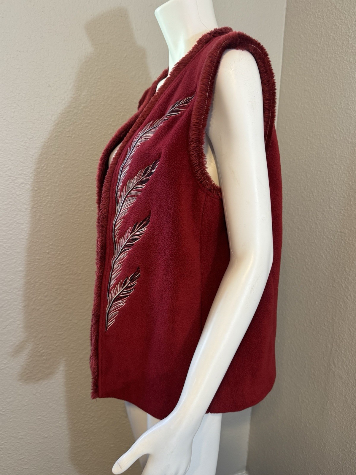 Bob Mackie Fleece Vest Large Wearable Art Boho Em… - image 5