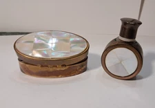 Vtg MAX FACTOR Hi Society Mother-of-Pearl Lipstick Compact Set Patina England