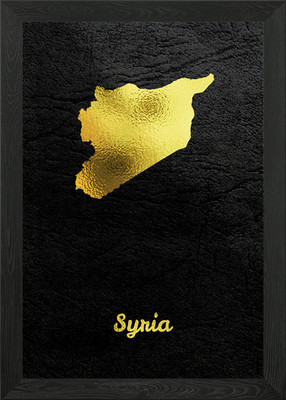 Golden Map Syria Framed Wall Art Poster Canvas Print Picture