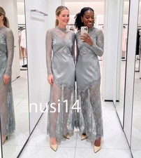 ZARA NEW WOMAN ZW COLLECTION SATIN EFFECT LACE DRESS GREY XS-XL 5919/133/802