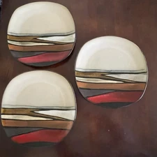 Gibson Elite Matrice Red Square Dinner Plate Set of 3 MCM Stoneware EUC
