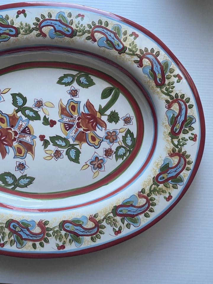 "Plato grande ovalado de cerámica Pottery Barn Sausalito cachemira 18,5"" X 14,5""" Foto 4 de 4