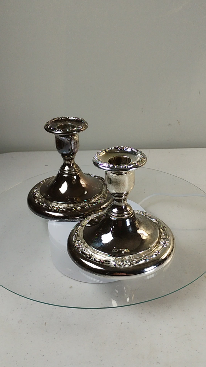 ヴィンテージ ONEIDA USA 燭台 シルバーキャンドルホルダー Vintage Oneida Silver Plated Candlesticks Japan - Elegant