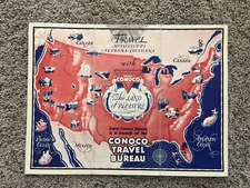 Vintage 1930's Conoco Travel Bureau Mississippi Alabama Louisiana 3 Fold Map