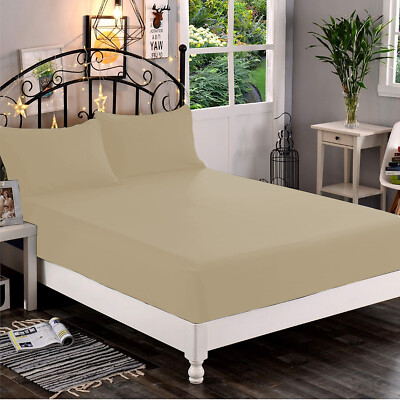 Extra Deep Pocket Fitted Sheet+2 Pillow Case 800 TC Organic Cotton Taupe Solid